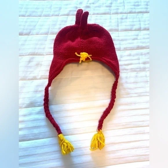 Vintage Angry Birds Wool Hat with Tassels Crochet Knit Red White Yellow Black - Picture 4 of 11